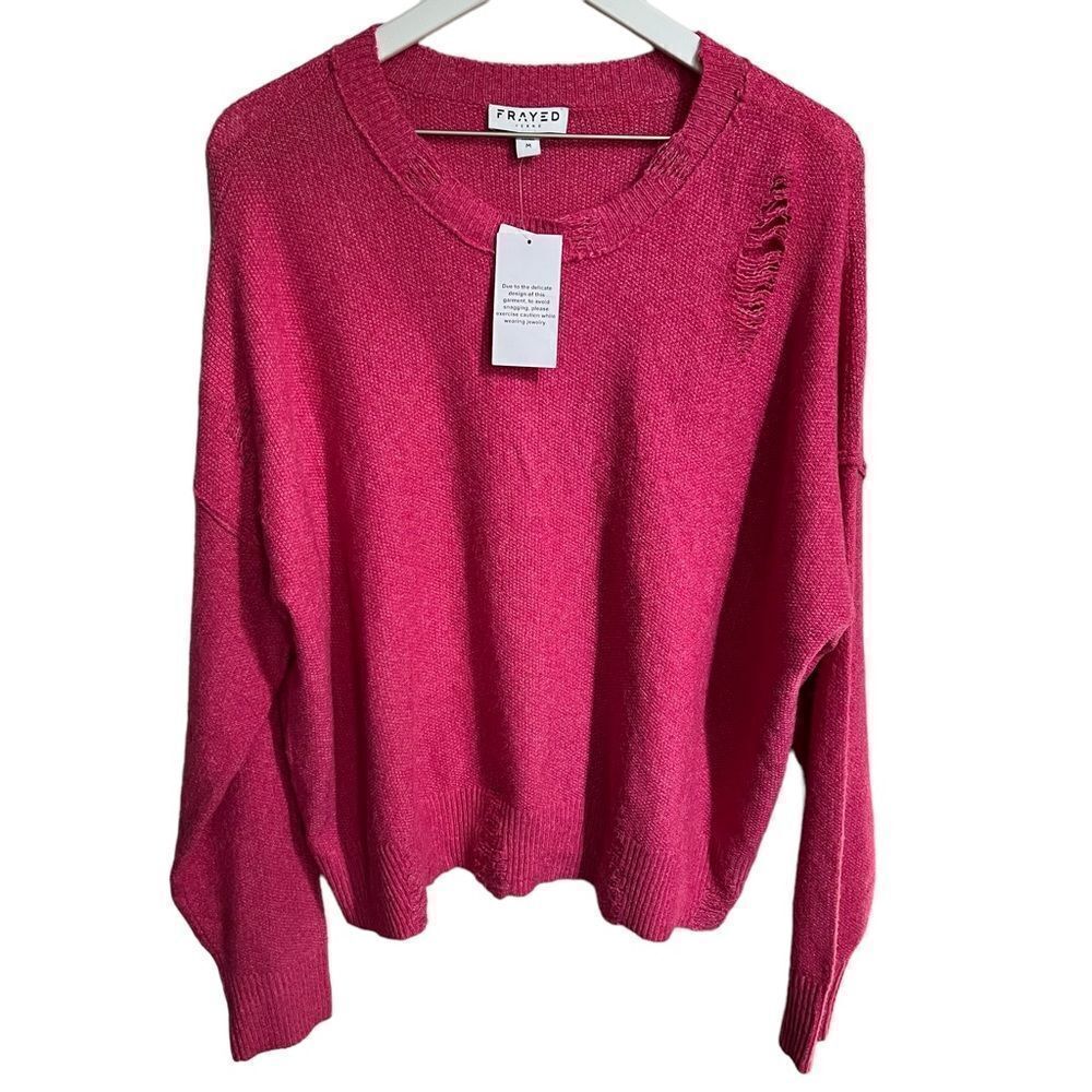 NWT Frayed Jeans Shredded Oversized Sweater size Medium Pink Anti-Clean Girl